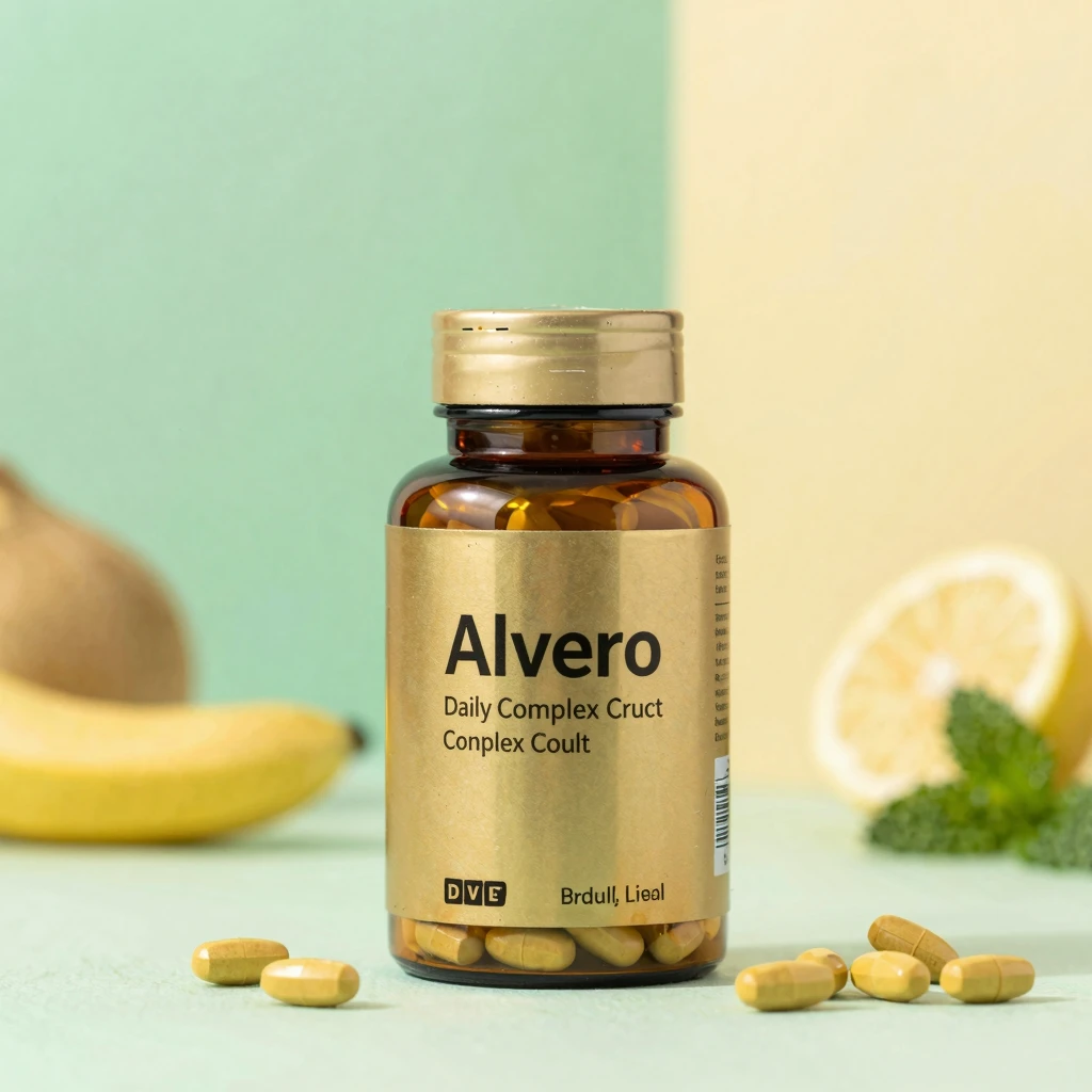 Alvero daily supplement bottle with balanced complex formula
