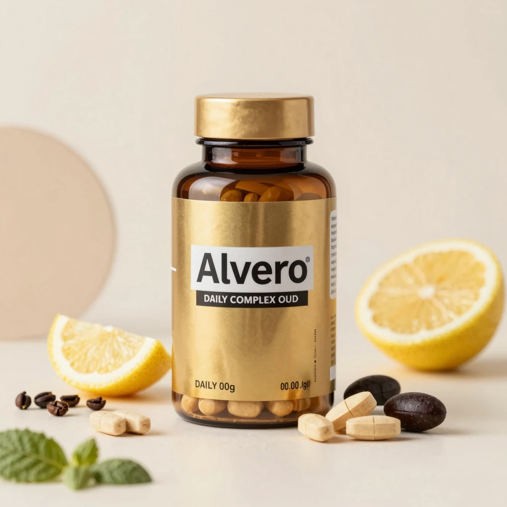 Alvero supplement bottle showing balanced complex formula